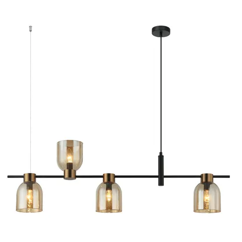 Lampa sufitowa SERVIO 4xE14 czarna bursztynowe klosze Italux PND-66892-4-BK-AMB
