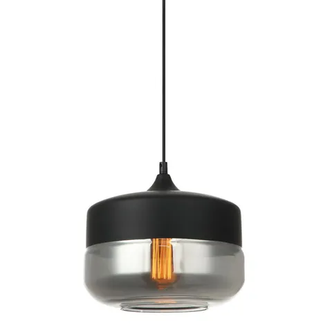 Lampa wisząca szklana czarna klosz w kształcie walca na przewodzie Italux MDM-2380/1 BK+SGc Molina 1xE27