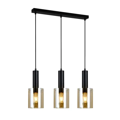 Lampa wisząca czarna trzy szklane abażury na żarówki dekoracyjne Italux PND-5581-3-BK+AMB Sardo 3xE27 61cm
