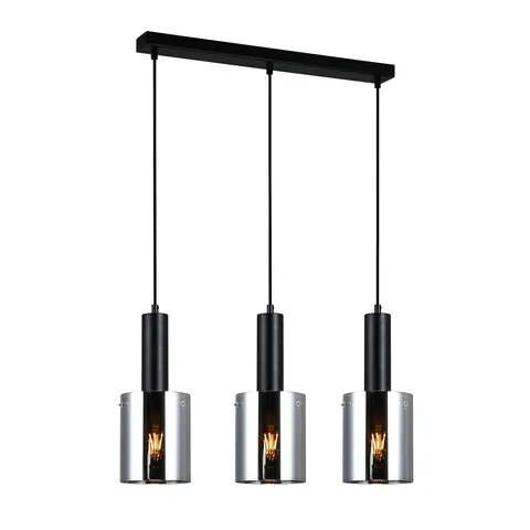 Lampa sufitowa SARDO 3xE27 czarna potrójna klosze dymione Italux PND-5581-3-BK+SG