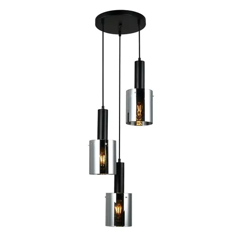 Lampa wisząca czarna trzy szklane abażury na żarówki dekoracyjne Italux PND-5581-3A-BK+SG Sardo 3xE27 33cm