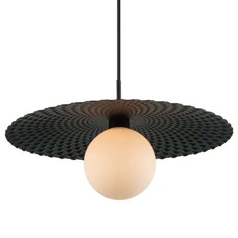 Lampa wisząca Malor czarna kapelusz mleczny klosz Italux PND-4602-1-XL-BK