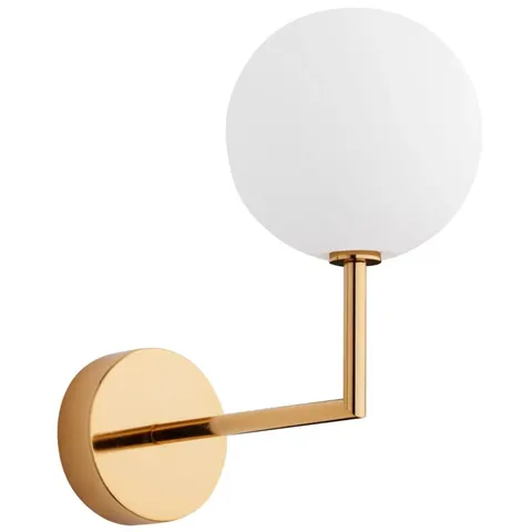 Mosiężna lampa na ścianę z białym kloszem kulą Jupiter FEK MS 1932 Feme G9