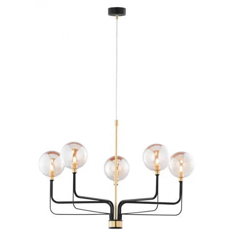 Czarny nowoczesny żyrandol z mosiężnymi dodatkami i kloszami kulami Jupiter 1886 Eris Ei 5 Cz Ms 5xG9 62cm
