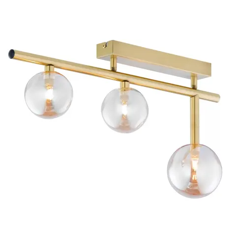 Mosiężna lampa sufitowa z trzema bursztynowymi kloszami kulami Jupiter 1898 Neptun Nt 3 Ms 3xG9