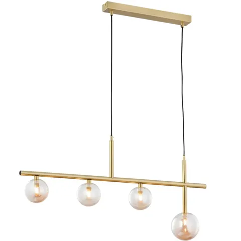 Mosiężna lampa wisząca z bursztynowymi kloszami na listwie Jupiter 1899 Nt 4 Ms Neptun 4xG9 86cm