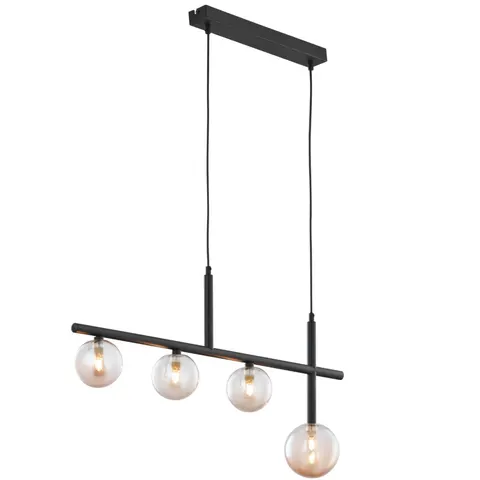 Czarna lampa wisząca z bursztynowymi kloszami na listwie Jupiter 1905 Nt 4 Cz Neptun 4xG9