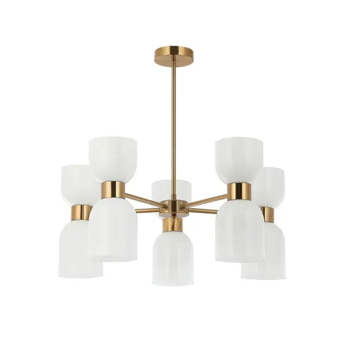 Lampa sufitowa MONZA 5xE27 mosiądz biały klosz Italux PND-57602-5-BRO
