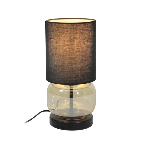 Lampka stołowa DORME 1xE27 czarna 28cm stojąca abażur tkanina bursztynowa Italux TB-63748-BL-AMB