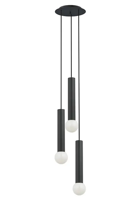 Czarna lampa wisząca trzy walce na okrągłej rozecie Nowodvorski 7856 Baton III 3xE27 20cm x 130cm
