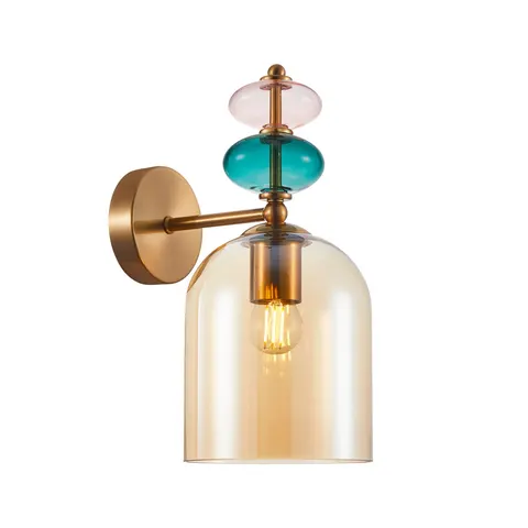 Kinkiet BUSCO 1xE27 złoty kolorowe szkło Klosz Amber Italux WL-30263-1B-BRO-AMB