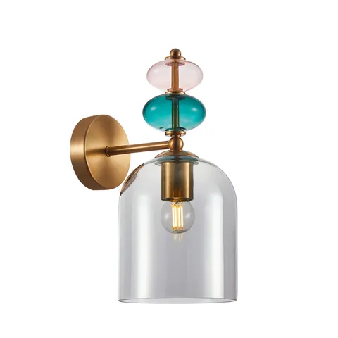 Kinkiet BUSCO 1xE27 złoty kolorowe szkło Italux WL-30263-1B-BRO-SG