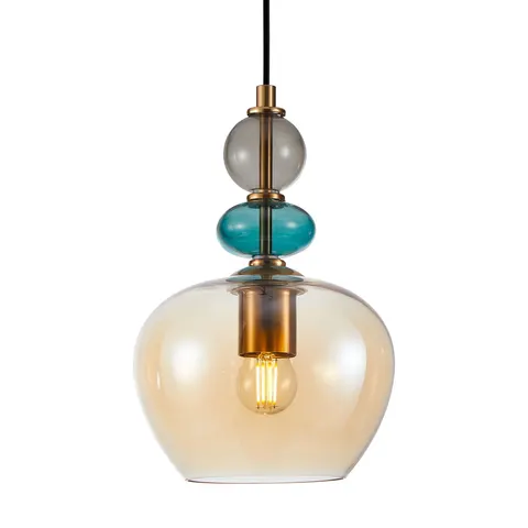 Lampa sufitowa BUSCO 1xE27 złota bursztynowy klosz Italux PND-30263-1A-BRO-AMB
