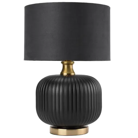 Lampa nocna czarna frezowana podstawa złote dodatki i materiałowy abażur Light Prestige LP-1515/1T small Tamiza E27 48cm x 33cm