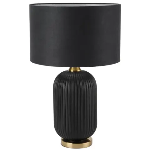 Czarna lampa stołowa frezowana owalna podstawa materiałowy abażur i złote dodatki Light Prestige LP-1515/1T big Tamiza E27 41cm x 65cm