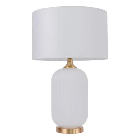 Lampka stojąca TAMIZA z ceramicznym białym korpusem, abażur z tkaniny, Gwint E27 do sypialni LP-1515/1T big white Light Prestige