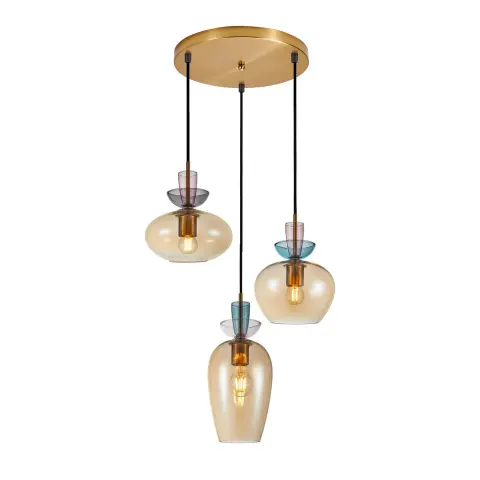 Lampa sufitowa FANDA 3xE27 złota bursztynowe klosze Italux PND-31882-3A-GD-AMB