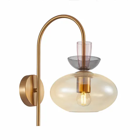 Lampa ścienna FANDA 1xE27 złota bursztynowy klosz kinkiet Italux WL-31882-1-GD-AMB