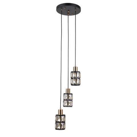 Lampa sufitowa MENFI 3xE27 czarna mosiądz kryształki Kaskada Italux PND-44236-3-BK-GD