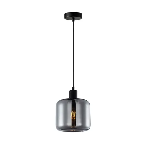 Lampa sufitowa MALUNA 1xE27 czarna klosz dymiony Italux PND-74920-1-BK-SG