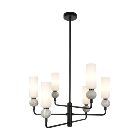 Żyrandol SANTOS 6xG9 czarny białe klosze Italux PND-95331-6-BK