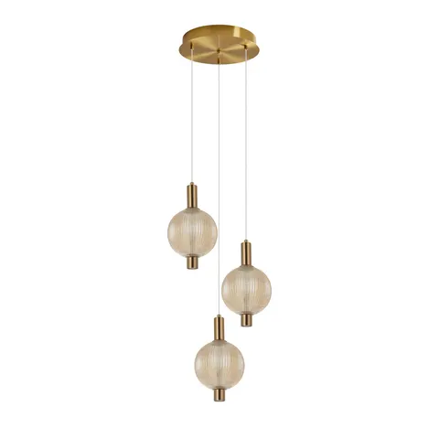 Lampa sufitowa LENTI 18W LED złota 3 klosze bursztynowe wisząca Italux PND-83631-3-AB-AMB