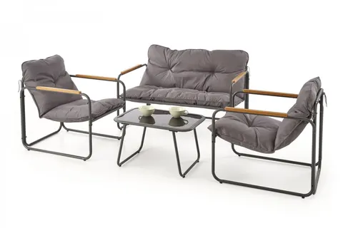 HUDSON, zestaw ogrodowy- sofa, fotel 2x, ława, szary, brązowy