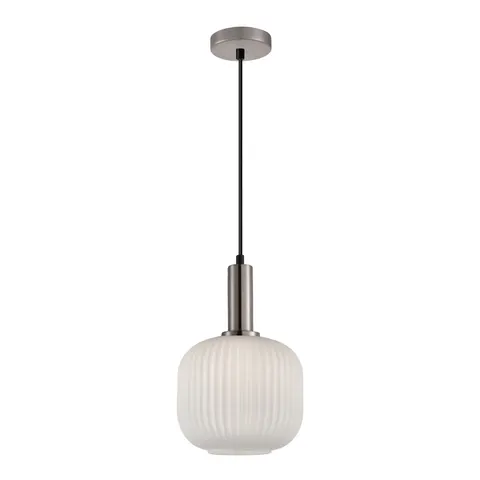 Lampa sufitowa PENZI 1xE27 srebrna biały ryflowany klosz Italux PND-31981-1S-SC-WH