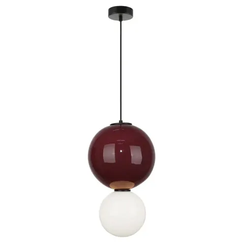 Lampa wisząca PIEVE L metalowa z biało-bordowym kloszem