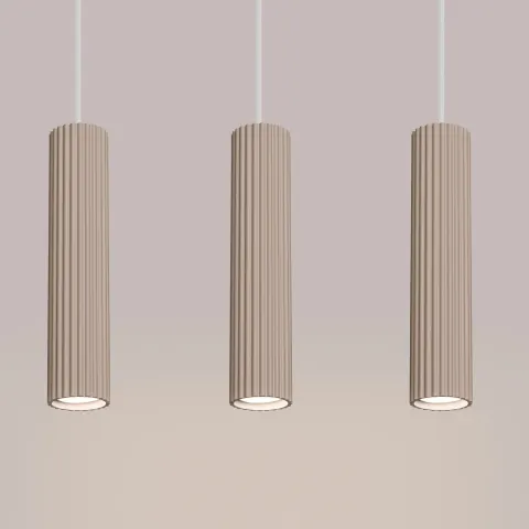 Lampa wisząca KARBON 3L z ryflowanymi kloszami w kolorze taupe, gwint GU10 nad wyspę SL.1774 Sollux