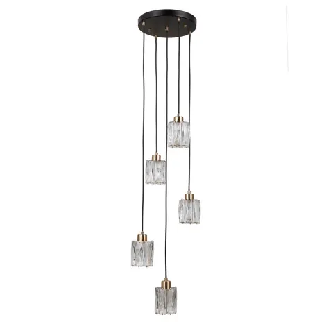 Lampa sufitowa TORNO 5xE14 złota czarna klosze kryształowe Kaskada Italux PND-40813-5R-BK-HBR