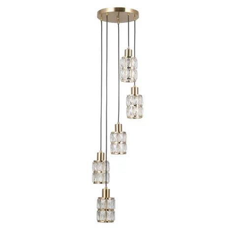 Lampa sufitowa ALMA 5xE27 złota klosze kryształowe Kaskada Italux PND-40668-5-HBR