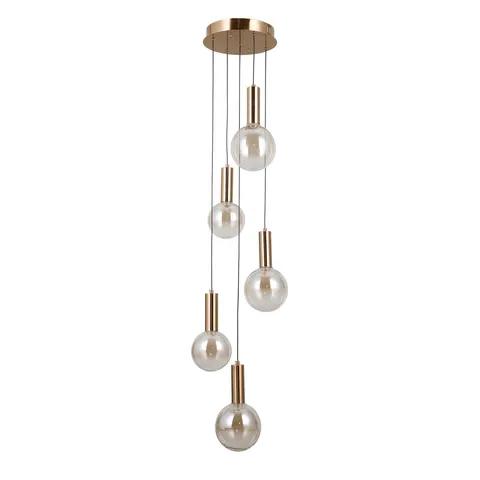 Lampa sufitowa STRELA 5x5W LED złota klosze bursztynowe Kula Kaskada 1450Lm 3000K Italux PND-34378-5S-HBR