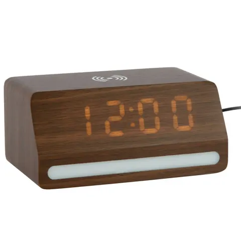 RETRO budzik LED z ładowarką drewniany ciemny brąz