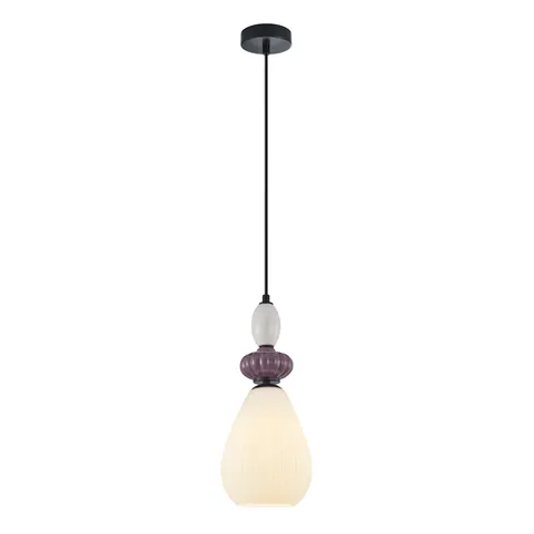 Lampa sufitowa DOMALI 1xE27 wisząca czarna biały klosz fioletowa szara Italux PND-36816-1C-BK-WH