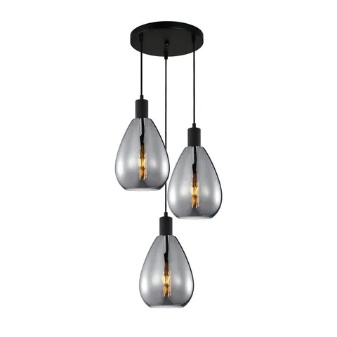 Lampa sufitowa ZULO 3xE27 czarny dymiony klosz Italux wisząca PND-27812-3A-BK-SG