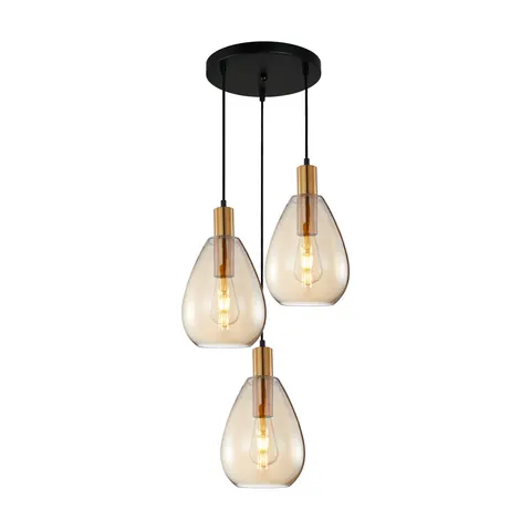 Lampa sufitowa ZULO 3xE27 mosiądz bursztynowy klosz Italux wiszaca PND-27812-3A-BRO-AMB
