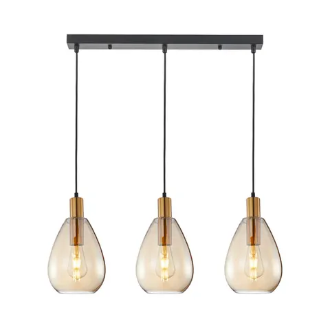 Lampa sufitowa ZULO 3xE27 mosiądz bursztynowy klosz Italux wiszaca PND-27812-3-BRO-AMB