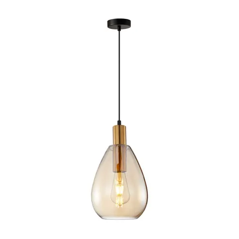 Lampa sufitowa ZULO 1xE27 mosiądz bursztynowy klosz Italux wiszaca PND-27812-BRO-AMB
