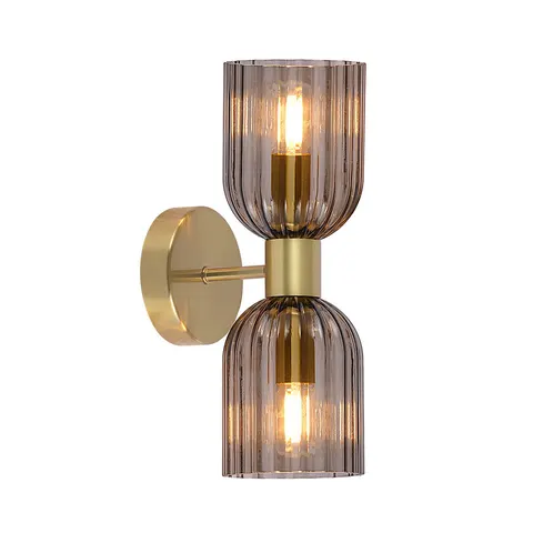 Lampa ścienna kinkiet Piega LP-939/2W smoked Light Prestige 2x10W E14 Metal/Szkło Złoty/Amber