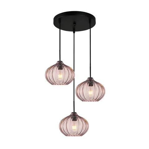 Lampa sufitowa PANSOL 3xE27 czarna brązowe klosze Italux PND-2940-3AS-BK-CF