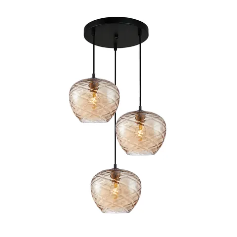Lampa sufitowa BRESCO 3xE27 czarna bursztynowy klosz Italux PND-3033-3A-BRO-AMB