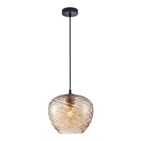 Lampa sufitowa BRESCO 1xE27 czarna bursztynowy klosz Italux PND-3033-1-BRO-AMB