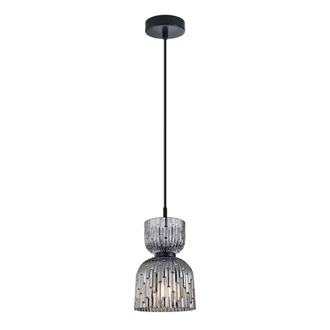 Lampa sufitowa BALME 1xE27 czarna klosz dymiony wisząca Italux PND-3619-1-BK-SG