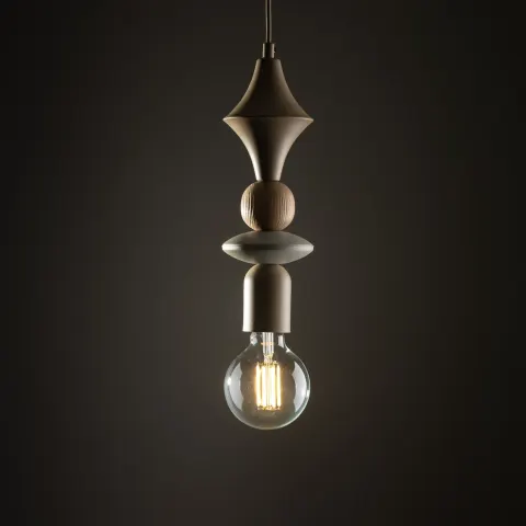 Lampa wisząca TOWER beżowa z drewnem 10959