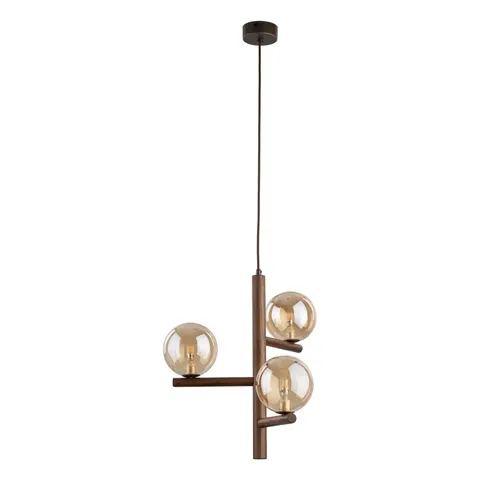 Lampa sufitowa ESTERA WOOD 3xG9 drewno orzech klosze bursztynowe TK-Lighting 11095