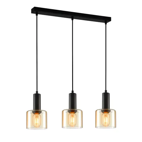 Lampa sufitowa wisząca SANTIA 3 czarna bursztynowe klosze