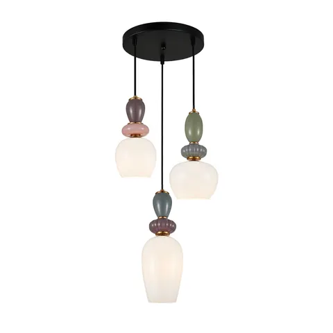 Lampa sufitowa MARTELO 3xE27 wisząca czarna białe klosze niebieska różowa zielona Italux PND-36545-3-GD-WH