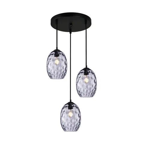 Lampa sufitowa NOVALA 3xE27 czarna dymione klosze wisząca Kaskada Italux PND-3031-3A-BK-SG