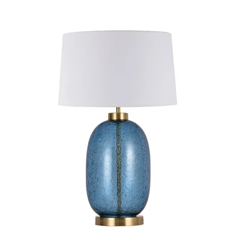 Lampa stojąca stołowa Amur LP-919/1T blue Light Prestige E27 Szkło/Metal, Tkanina Niebieski/Złoty, Biały